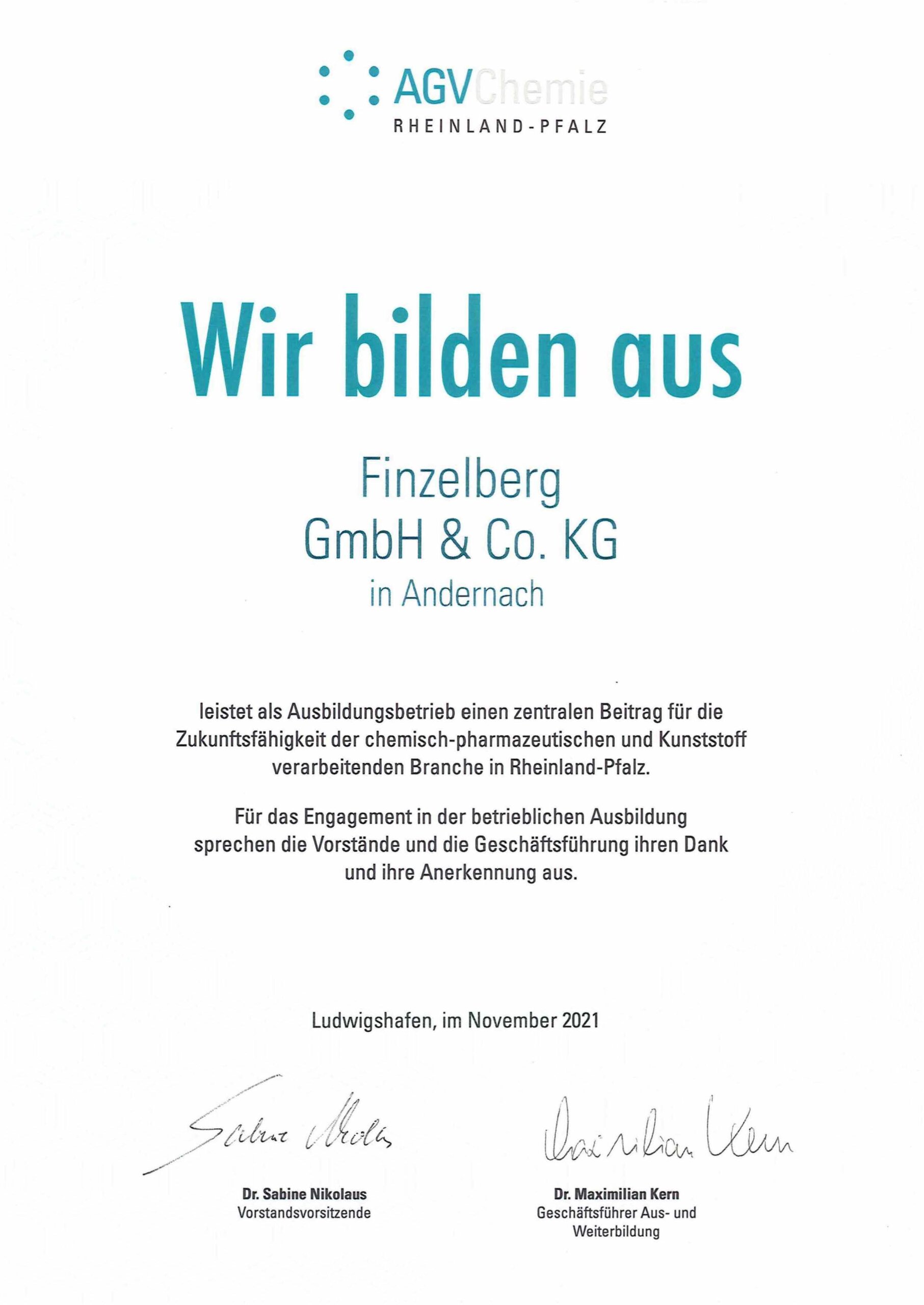 Zertifikat Finzelberg GmbH & Co. KG