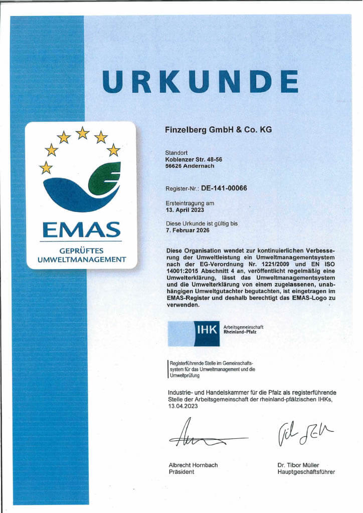 Zertifikat Finzelberg GmbH & Co. KG