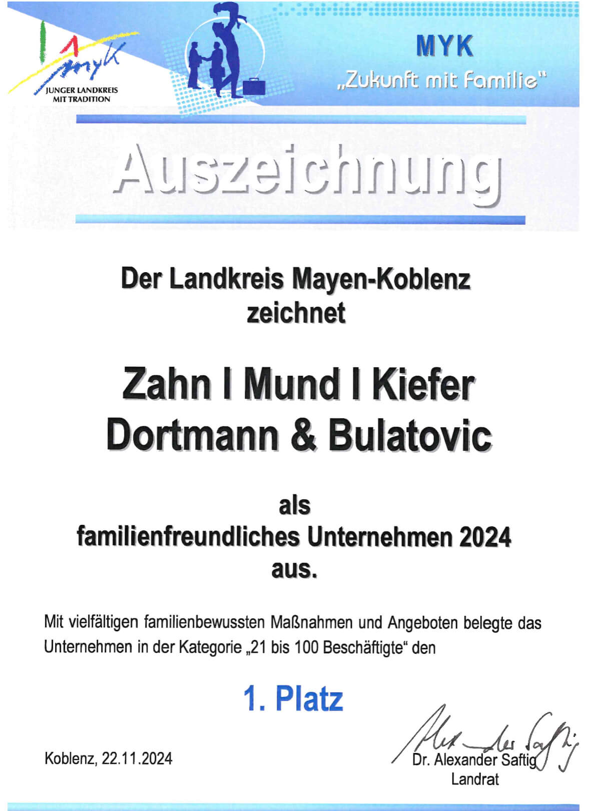 Zertifikat ZAHN MUND KIEFER Dortmann & Bulatovic GbR