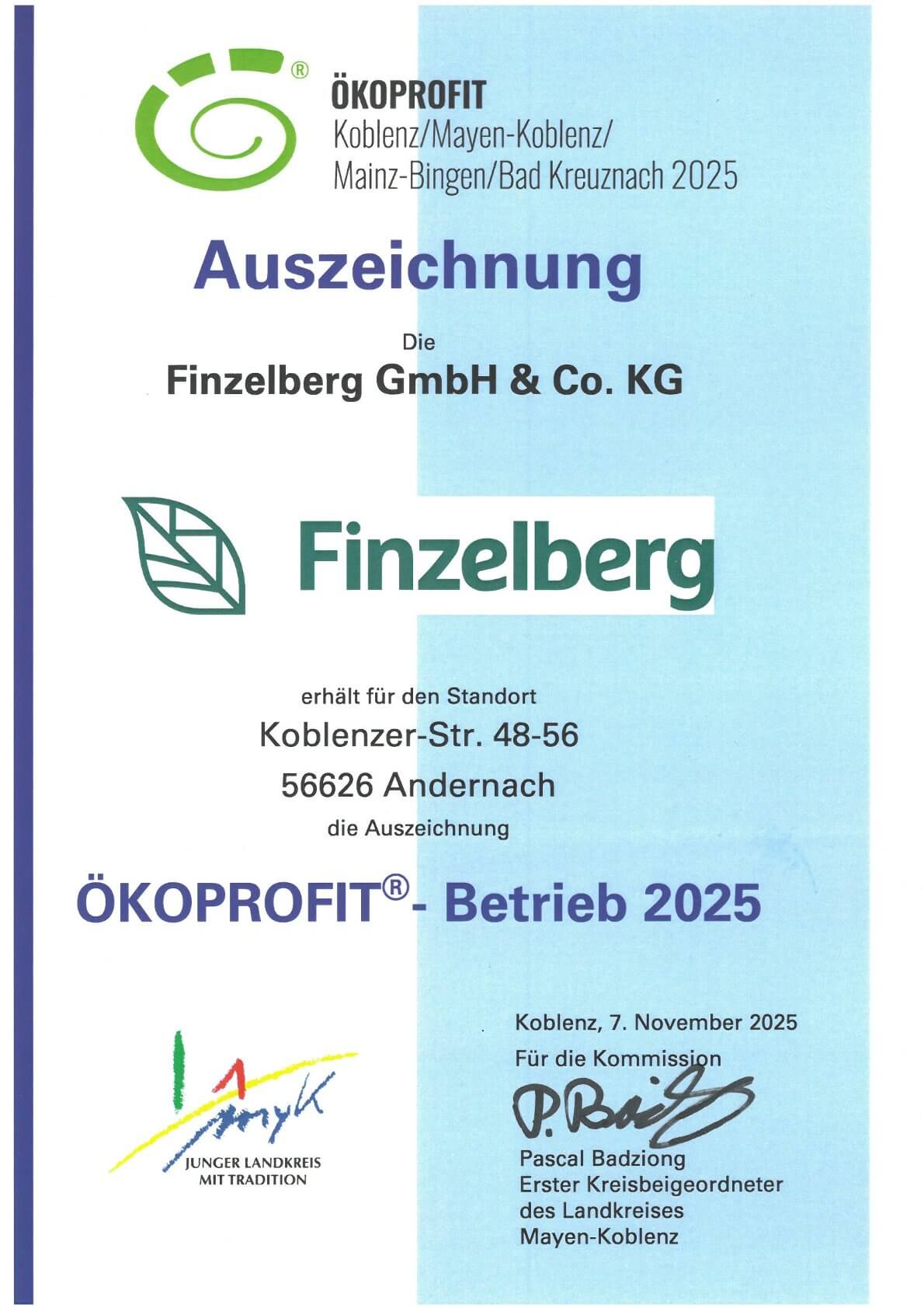 Zertifikat Finzelberg GmbH & Co. KG