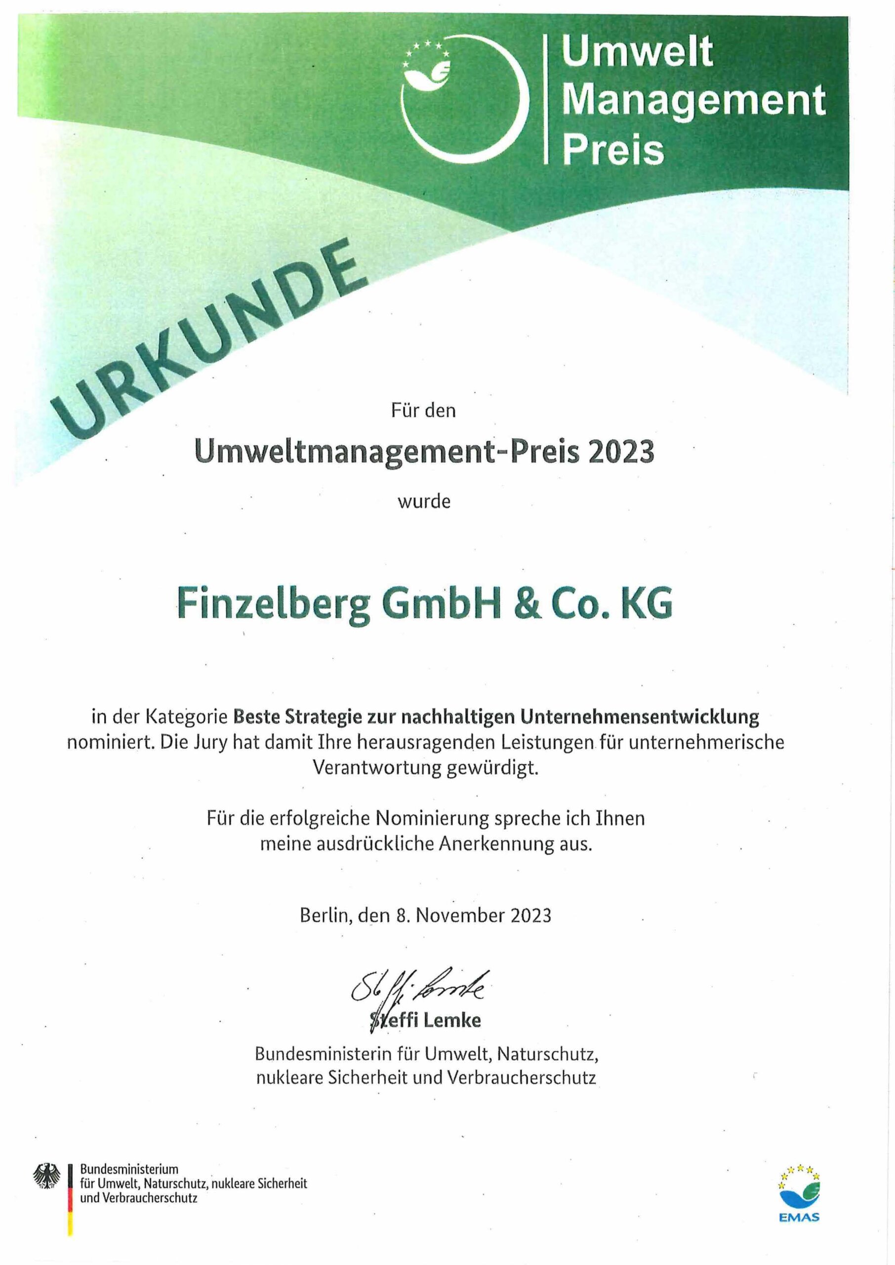 Zertifikat Finzelberg GmbH & Co. KG